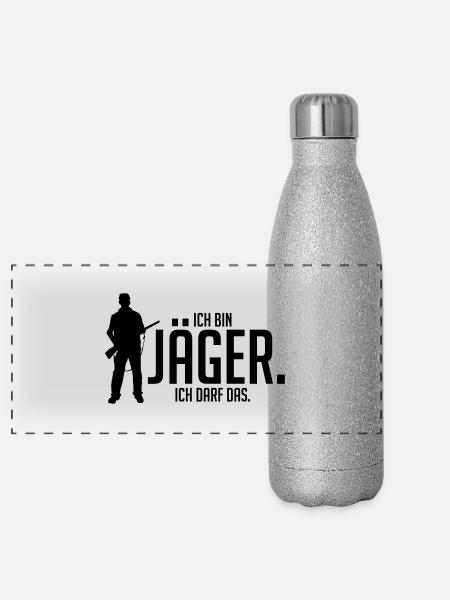 Ich bin Jäger ich darf das - Panorama Glitzer Isolierflasche 500 ml - Silber Glitzer - Vorne