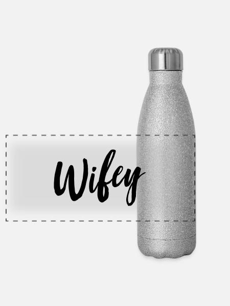 Wifey - Panoramic Glitter Thermal Bottle 500 ml - silver glitter - Front