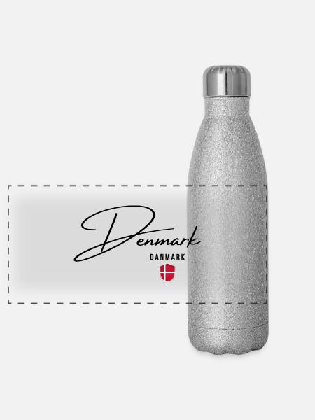 Flag of Denmark, Danish pride - Panoramic Glitter Thermal Bottle 500 ml - silver glitter - Front