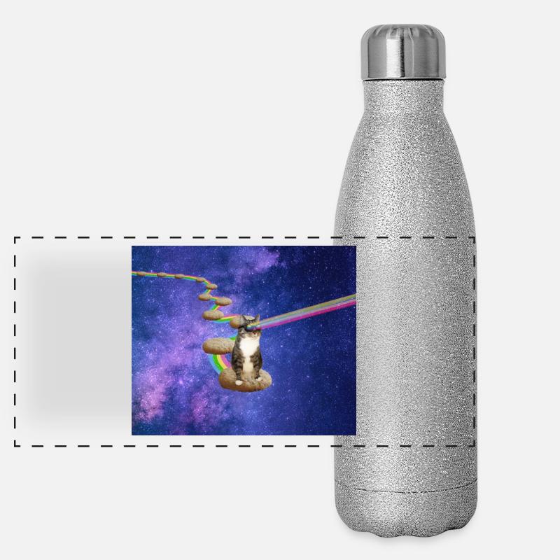 Süße Tabby-Katze im Weltraum Panorama Glitzer Isolierflasche 500 ml