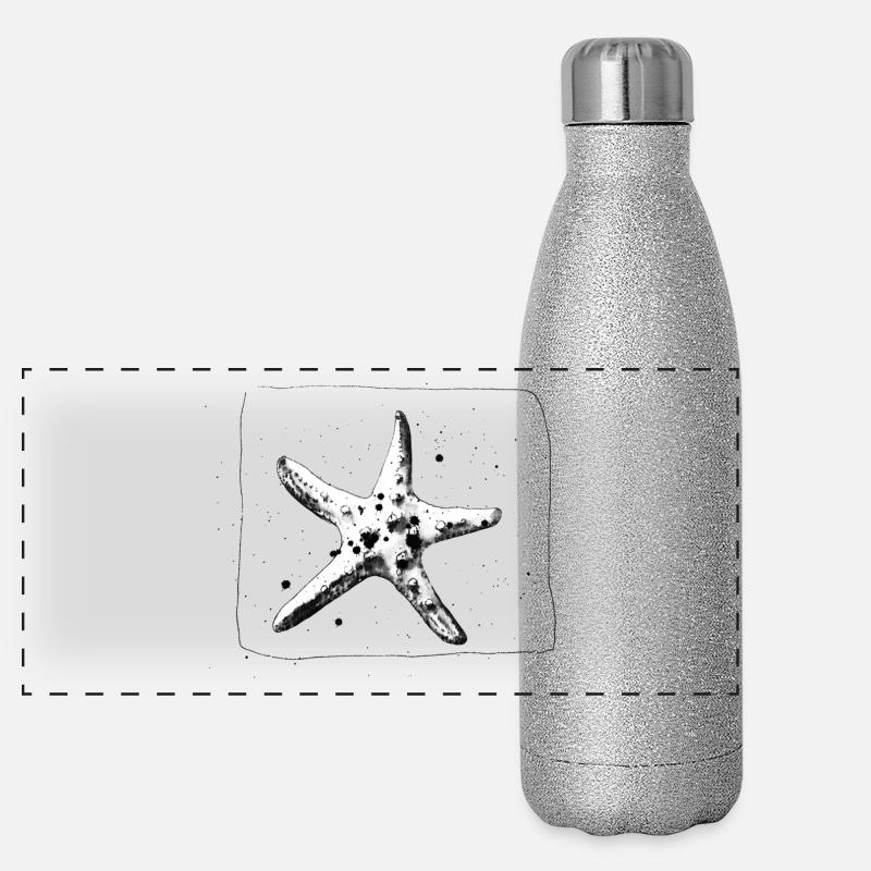 Étoile de mer cool dessinée à la main en noir Gourde isotherme panoramique pailletée 500 ml