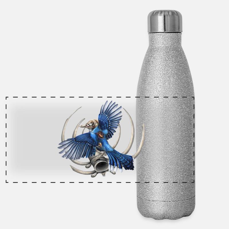 Blue Skull Bird - Panoramic Glitter Thermal Bottle 500 ml - silver glitter