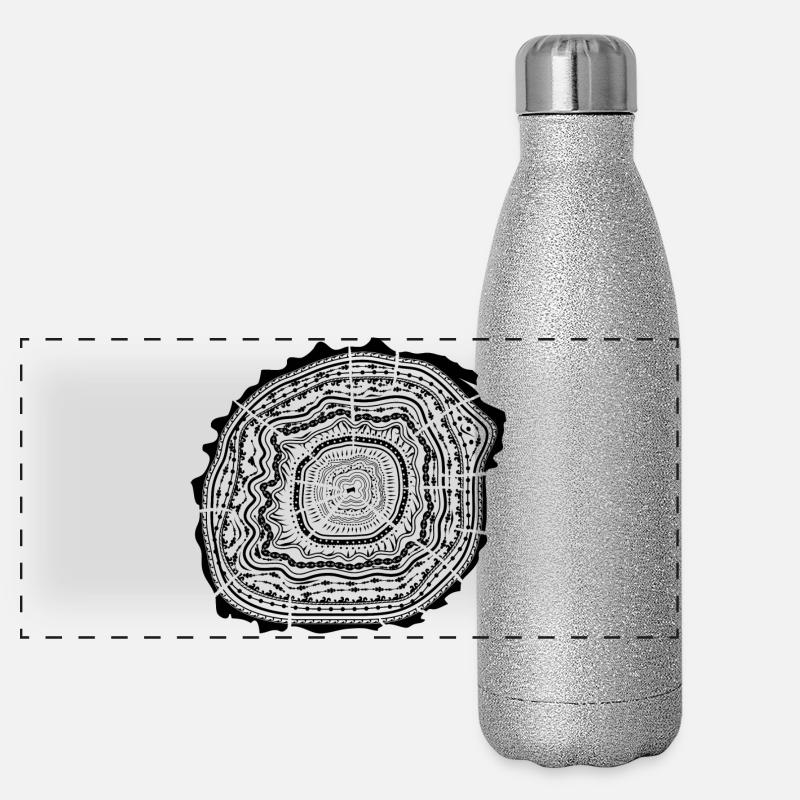 Holzscheibe mit Rinde - Baumringe Panorama Glitzer Isolierflasche 500 ml