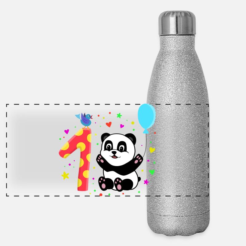Erster Geburtstag 1. Jahr Panda süßes Geschenk Panorama Glitzer Isolierflasche 500 ml