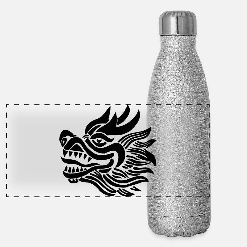 Tête de dragon chinois (noir) Gourde isotherme panoramique pailletée 500 ml