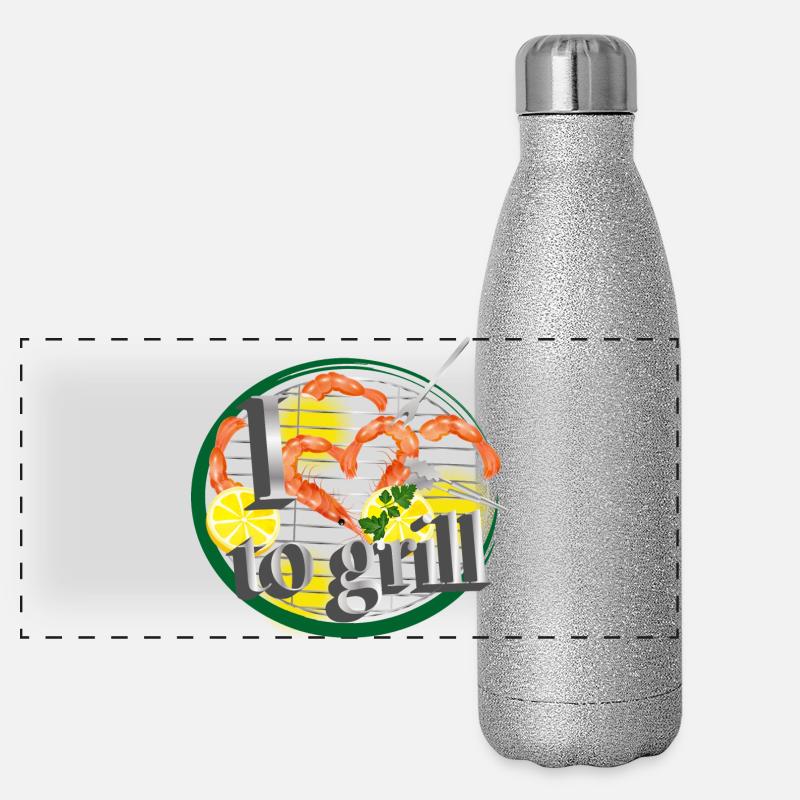 Ein Grill mit Zitronen & Garnelen in Herzform Panorama Glitzer Isolierflasche 500 ml