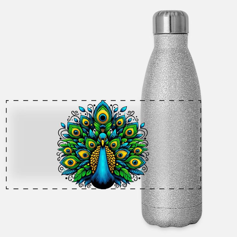 Pfau Panorama Glitzer Isolierflasche 500 ml