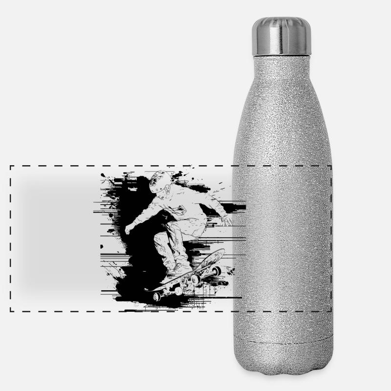 Skateboarder Drawing Panoramic Glitter Thermal Bottle 500 ml