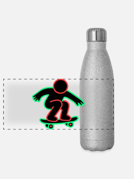 Neon Skateboarder Line Art - Panoramic Glitter Thermal Bottle 500 ml - silver glitter - Front