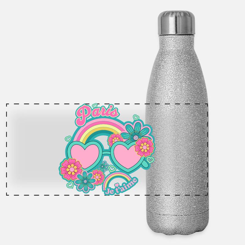 Paris Regenbogen Rosé Herzen Panorama Glitzer Isolierflasche 500 ml