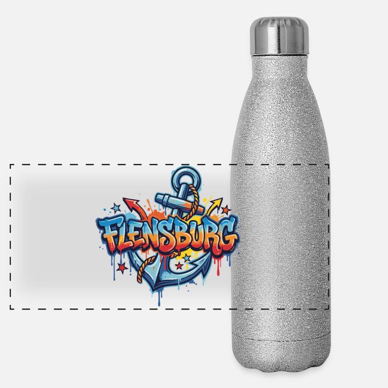 Flensburg Graffiti mit Anker Panorama Glitzer Isolierflasche 500 ml