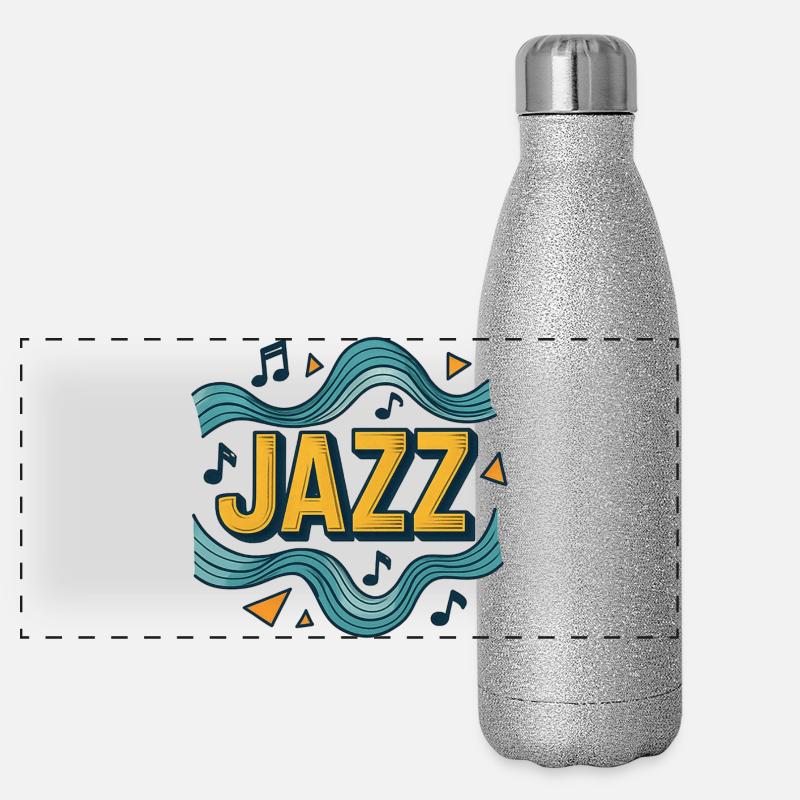 Musique Jazz Design Graphique Bleu et Jaune Gourde isotherme panoramique pailletée 500 ml