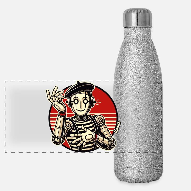 Pantomime de robots rétro avec béret dans le style de la bande dessinée Gourde isotherme panoramique pailletée 500 ml