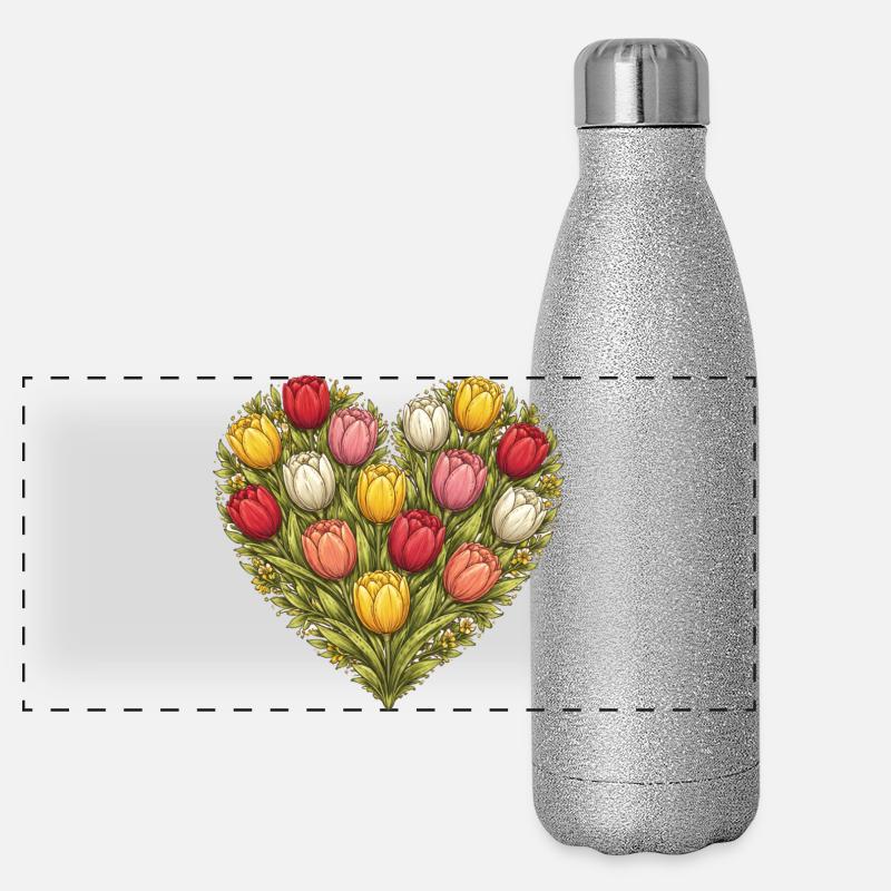 Bouquet de cœur de tulipe Gourde isotherme panoramique pailletée 500 ml