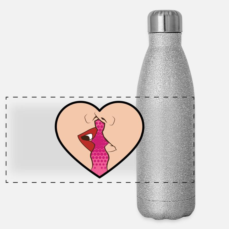 Pop Art / Comic: Herz mit küssendem Paar Panorama Glitzer Isolierflasche 500 ml