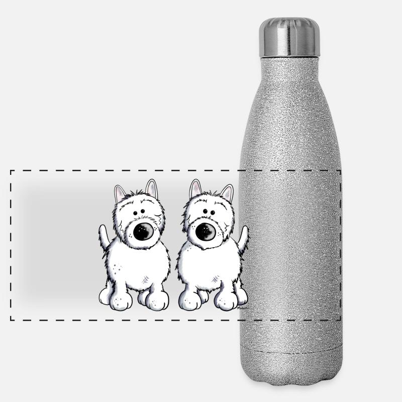 Two West Highland White Terrier Panoramic Glitter Thermal Bottle 500 ml