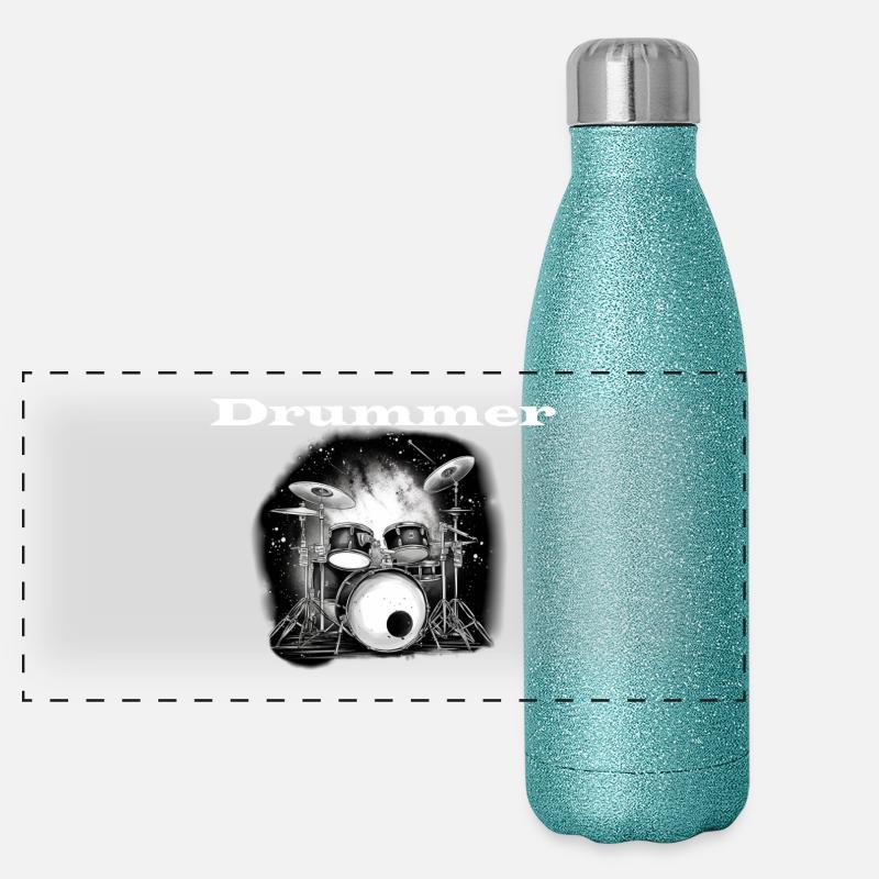 Drummer weiß Panorama Glitzer Isolierflasche 500 ml
