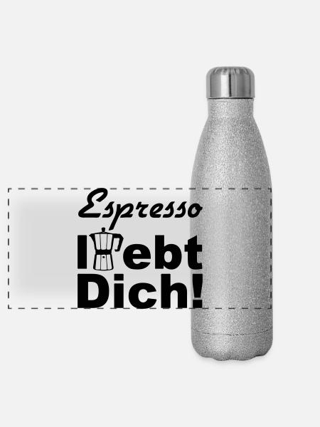 Espresso Kaffee Spruch lustig Geschenk - Panorama Glitzer Isolierflasche 500 ml - Silber Glitzer