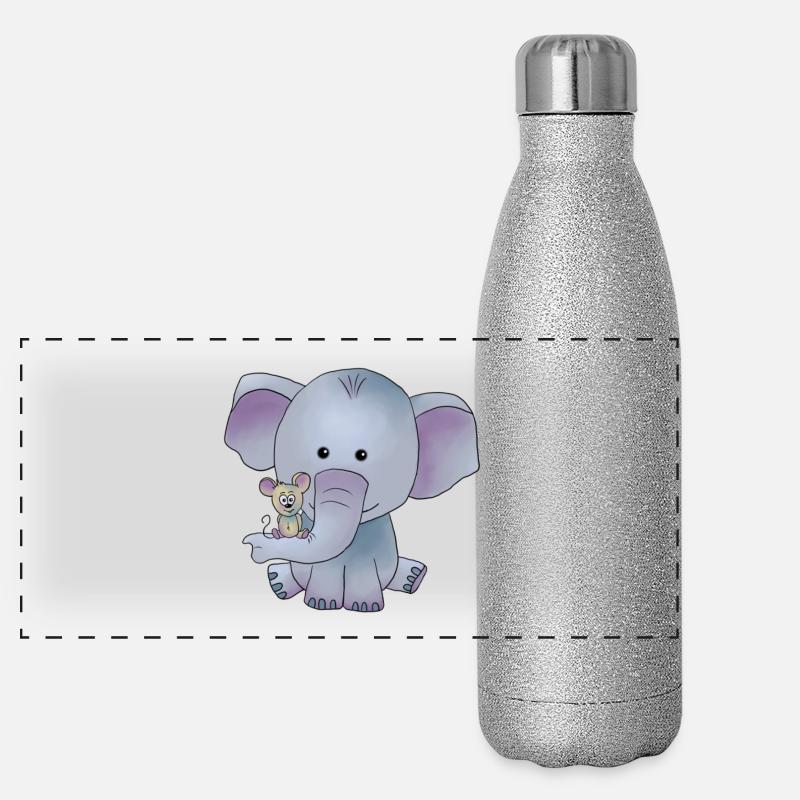 Elefant mit Maus Panorama Glitzer Isolierflasche 500 ml
