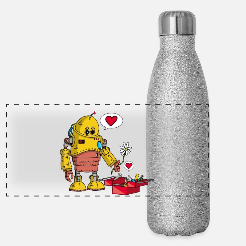 Verliebter Roboter Panorama Glitzer Isolierflasche 500 ml