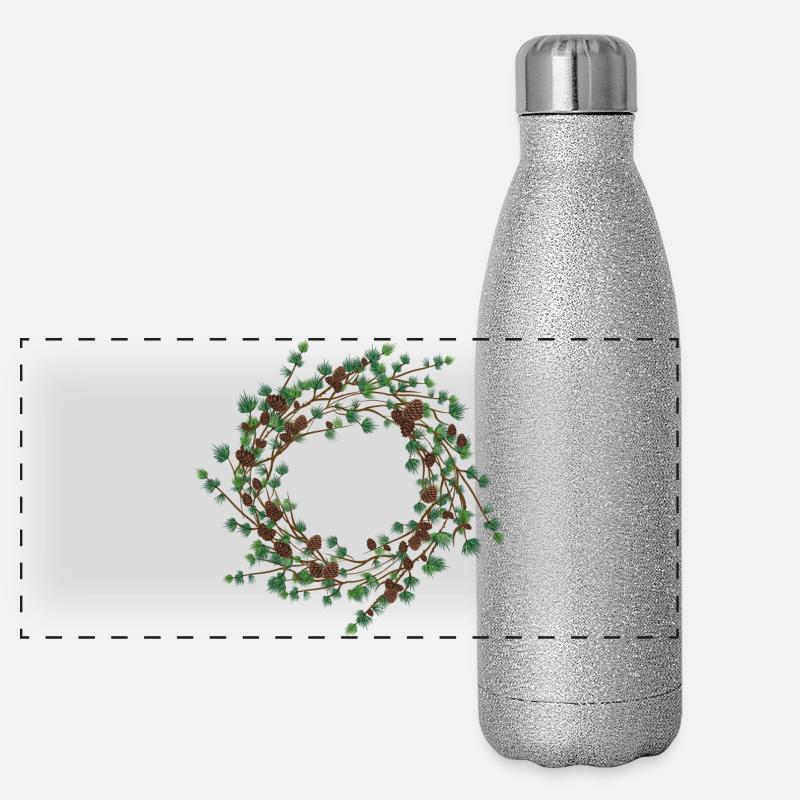 wunderschöne Lärchenzapfen an einem Lärchenkranz - Panorama Glitzer Isolierflasche 500 ml - Silber Glitzer