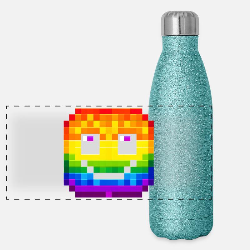 Visage pixelisé Rainbow Smile Gourde isotherme panoramique pailletée 500 ml