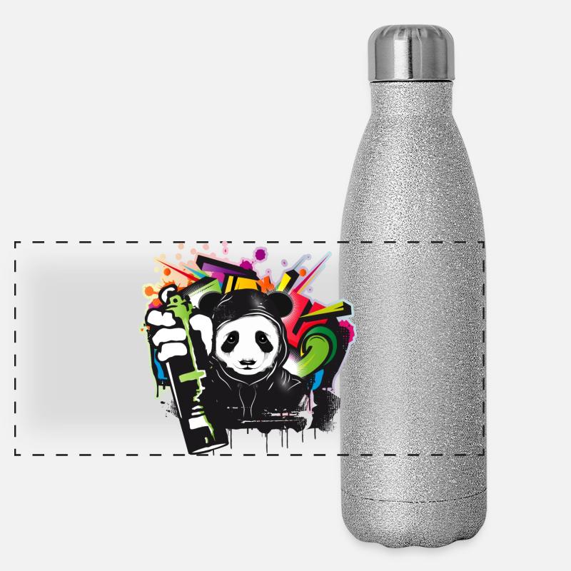 funny panda bear with graffiti and spray can Panoramic Glitter Thermal Bottle 500 ml