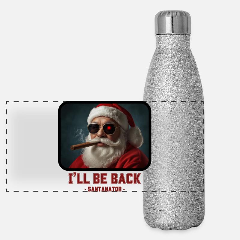 I ll be back - Weihnachtsmann Terminator Panorama Glitzer Isolierflasche 500 ml
