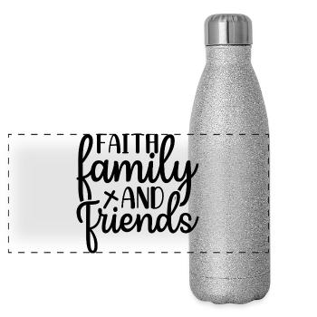 Belief. Family. Friends - Panoramic Glitter Thermal Bottle 500 ml - silver glitter - Front