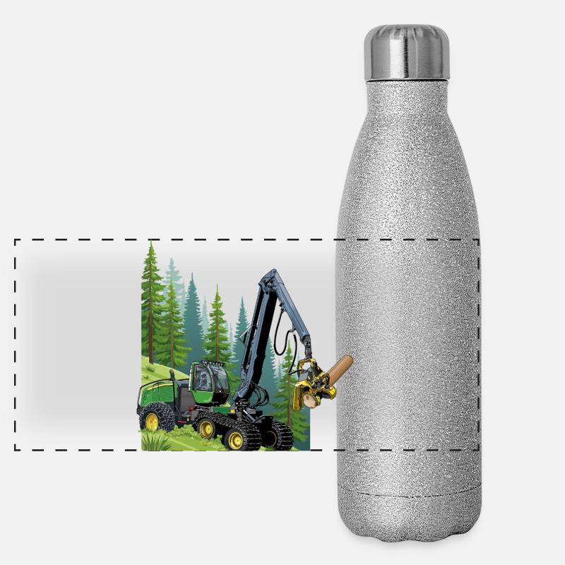 Récolteuse, moissonneuse en forêt Gourde isotherme panoramique pailletée 500 ml