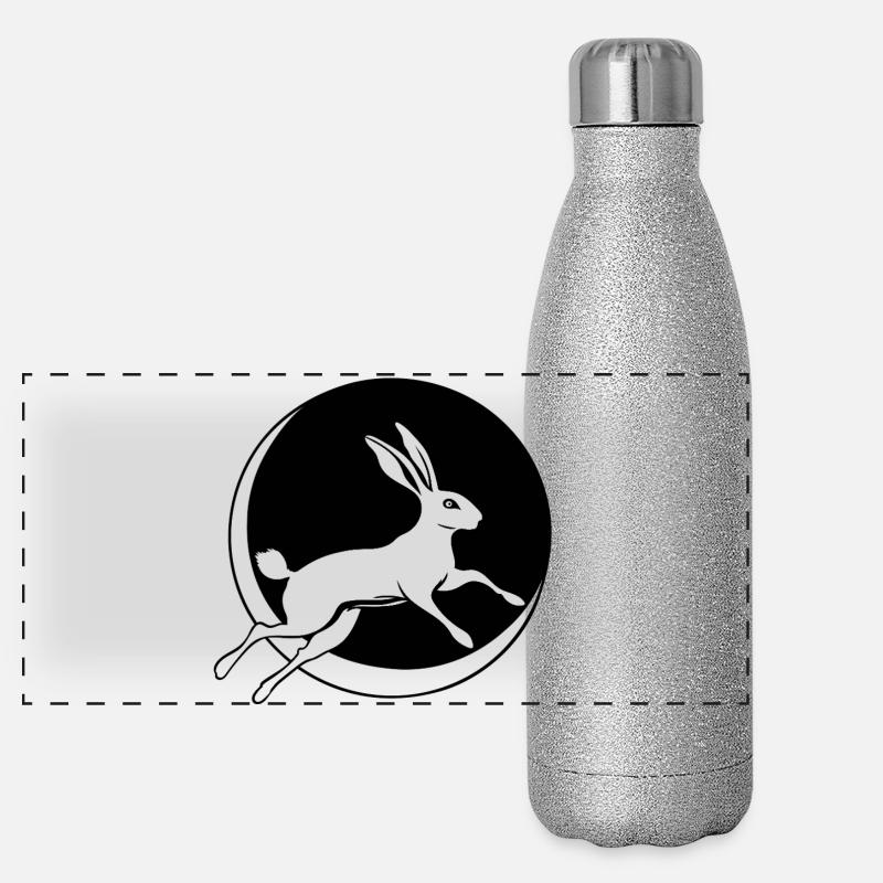 Saut de lapin avec croissant de lune Ostara de Pâques Gourde isotherme panoramique pailletée 500 ml