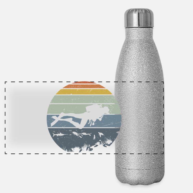 Underwater Diver Silhouette Scene Panoramic Glitter Thermal Bottle 500 ml