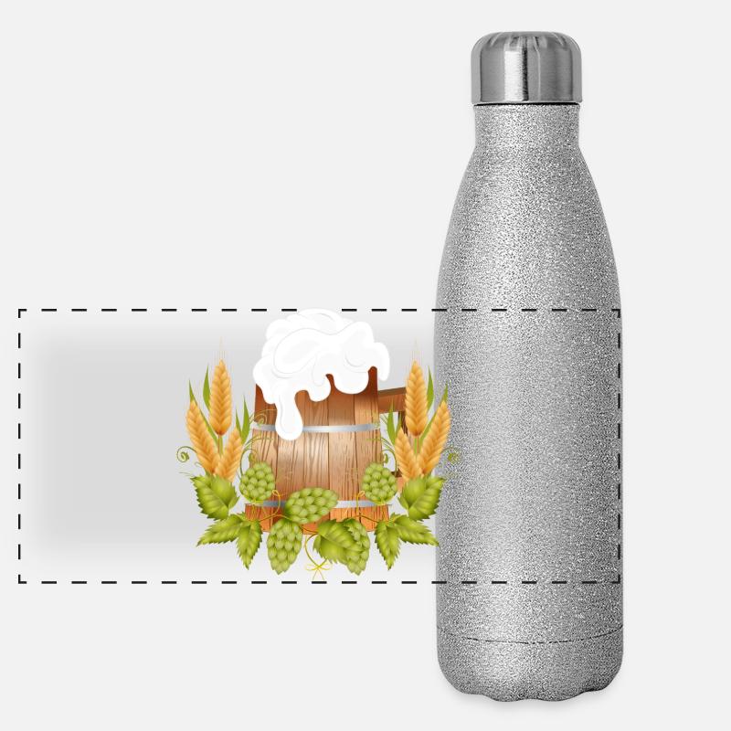 Rustikaler Bierkrug in Holzoptik mit Hopfen & Malz Panorama Glitzer Isolierflasche 500 ml