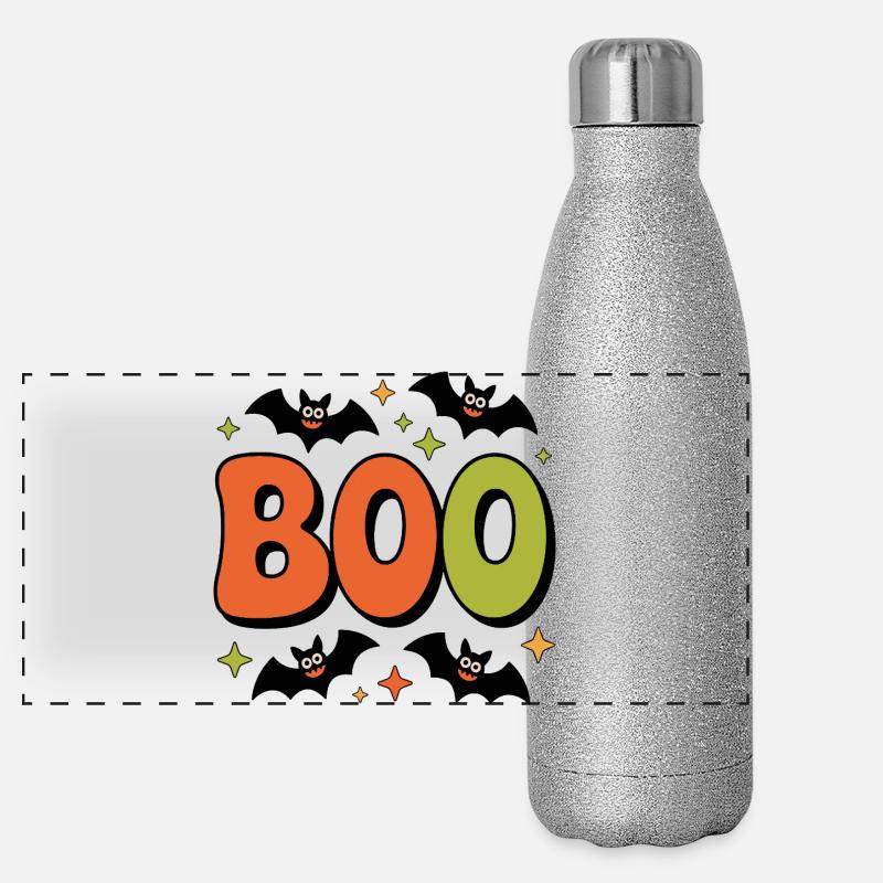 Halloween Retro Groovy BOO with Bats Panoramic Glitter Thermal Bottle 500 ml