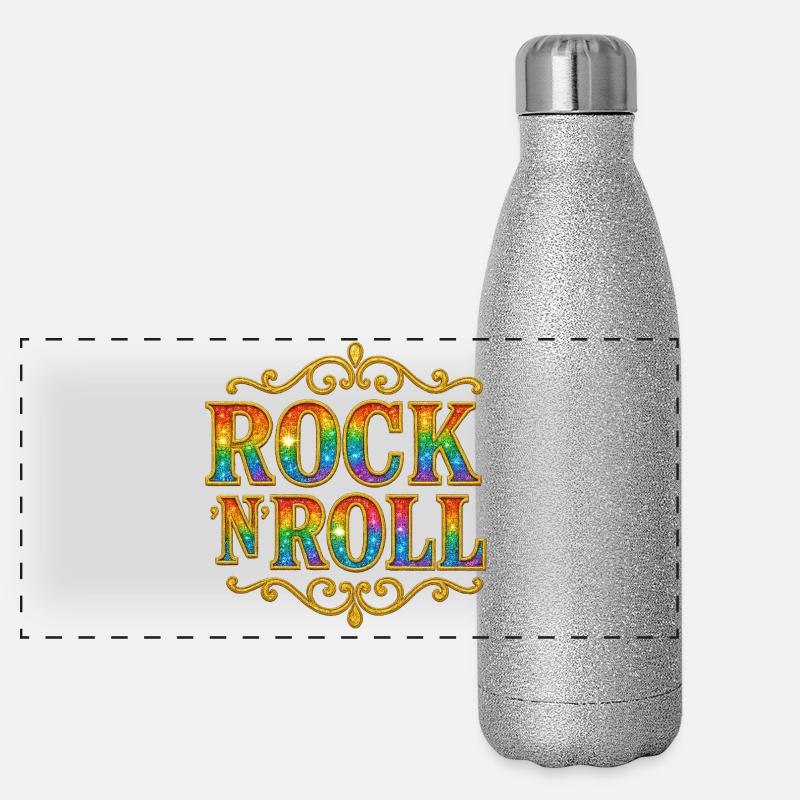 Rainbow Glitter Rock N Roll Sign Panoramic Glitter Thermal Bottle 500 ml