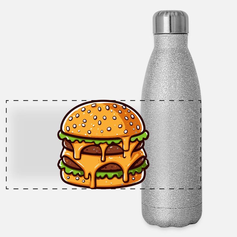 Burger Double Fromage Débordant Cartoon Gourde isotherme panoramique pailletée 500 ml