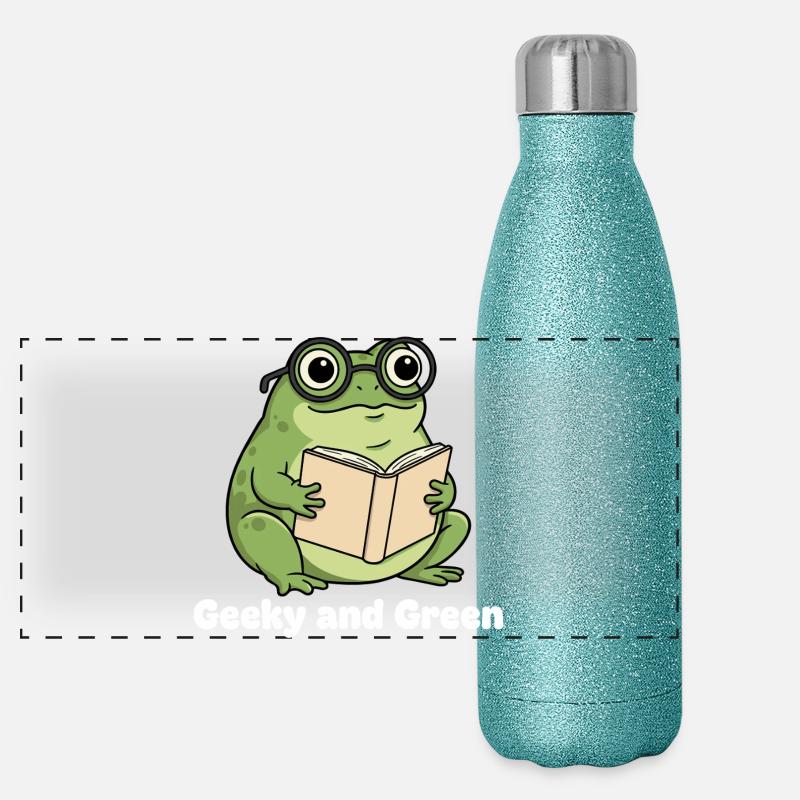 Lecture de grenouille verte geek Gourde isotherme panoramique pailletée 500 ml