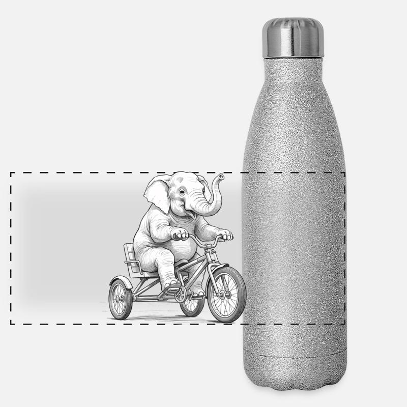 Elefant auf einem Dreirad Panorama Glitzer Isolierflasche 500 ml