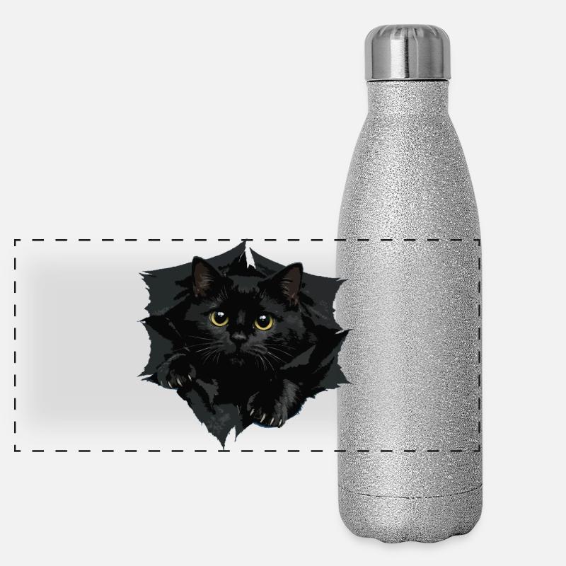 Black Cat by Clipped Edge Panoramic Glitter Thermal Bottle 500 ml