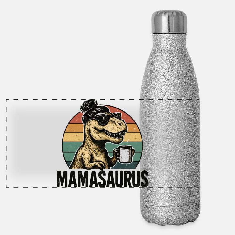 Mamasaurus Mama Mutter Geschenkidee Humor Lustig - Panorama Glitzer Isolierflasche 500 ml - Silber Glitzer