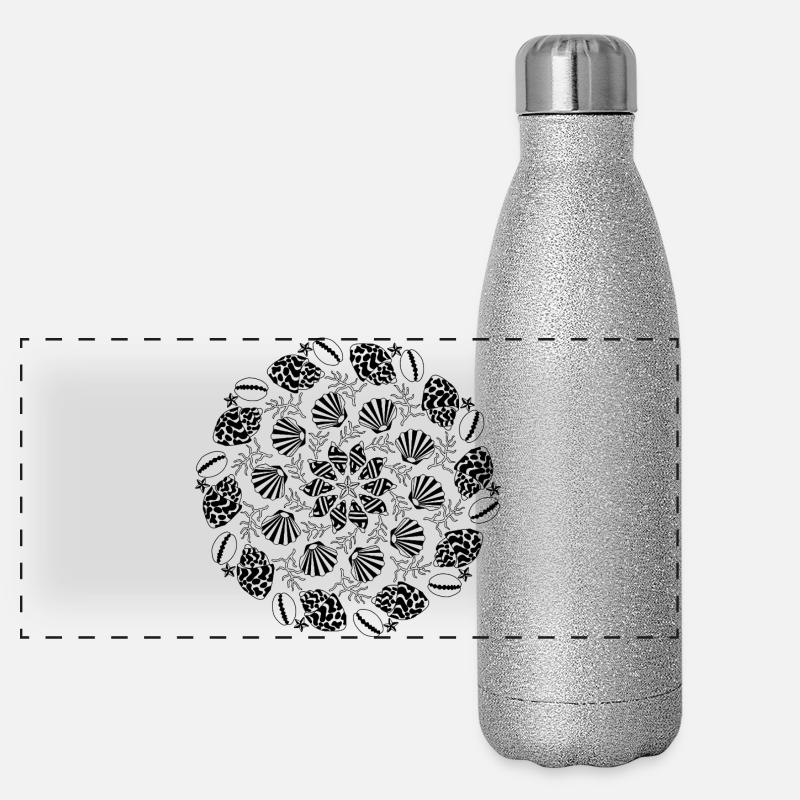 Shell Mandala noir et blanc Gourde isotherme panoramique pailletée 500 ml