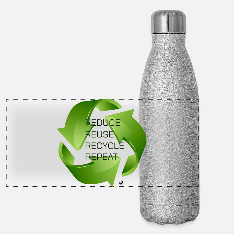 Three green recycling arrows illustration Panoramic Glitter Thermal Bottle 500 ml