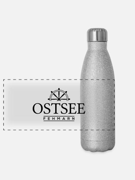 Fehmarn - Panorama Glitzer Isolierflasche 500 ml - Silber Glitzer - Vorne