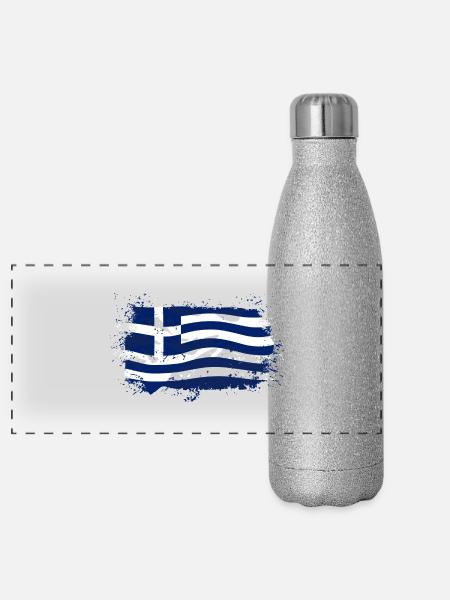 Greece Flag - Panorama Glitzer Isolierflasche 500 ml - Silber Glitzer - Vorne