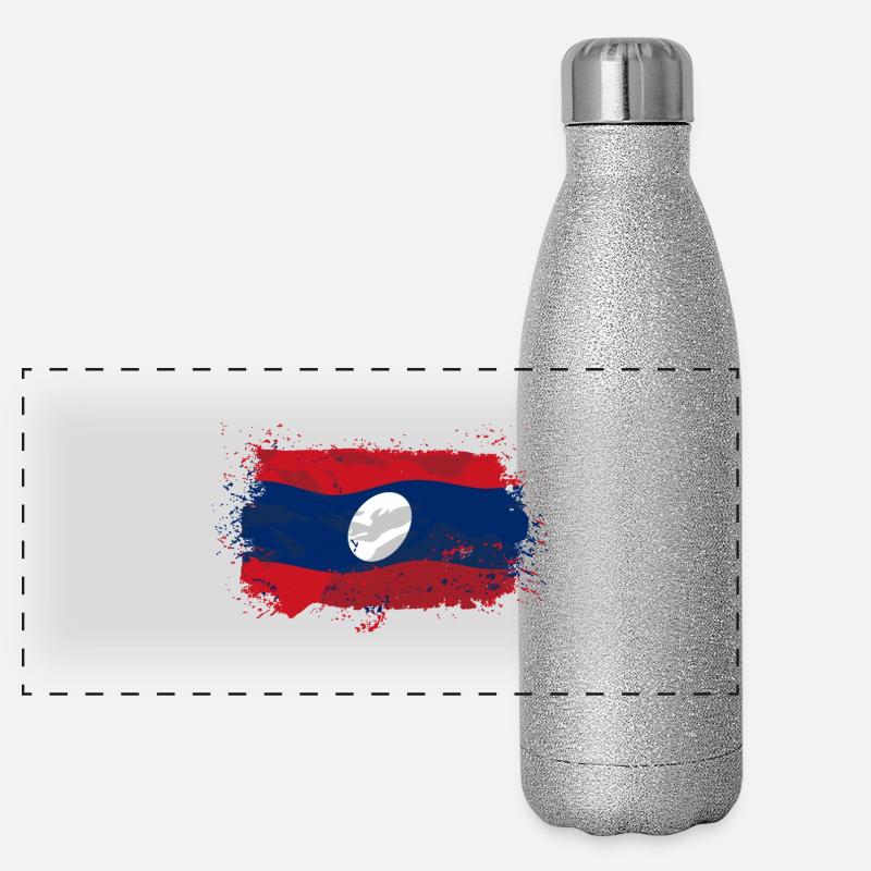 Laos Flag Panorama Glitzer Isolierflasche 500 ml