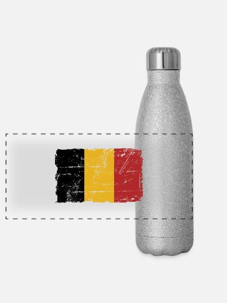 Belgium Flag - Panorama Glitzer Isolierflasche 500 ml - Silber Glitzer - Vorne