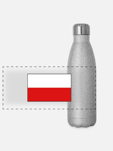 Poland truecolor Flag 2160px - Panoramic Glitter Thermal Bottle 500 ml - silver glitter - Front