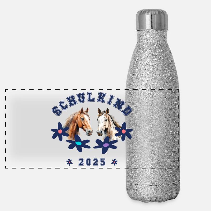 Schulkind 2025 - Pferde Pferd Panorama Glitzer Isolierflasche 500 ml