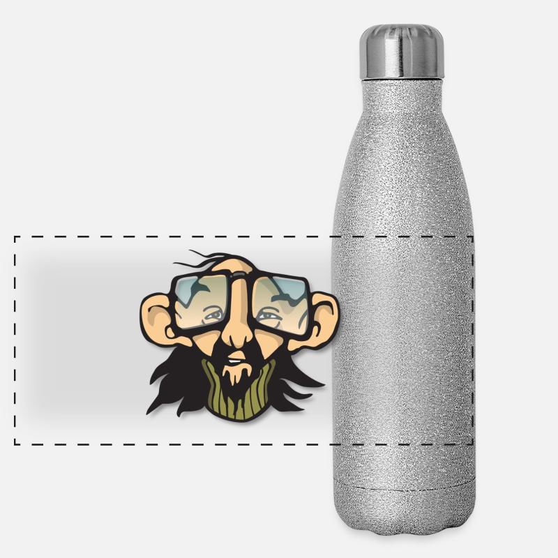 Kühler Mann mit Brille Panorama Glitzer Isolierflasche 500 ml