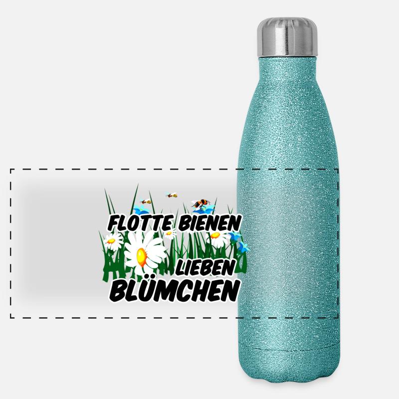 Bienen Blümchen Blumen lustig Spruch Panorama Glitzer Isolierflasche 500 ml